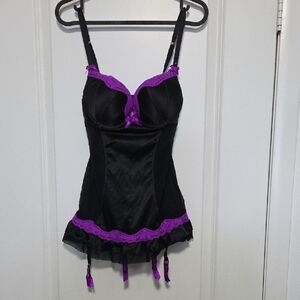 La SENZA Black Bustier with Purple Lace
